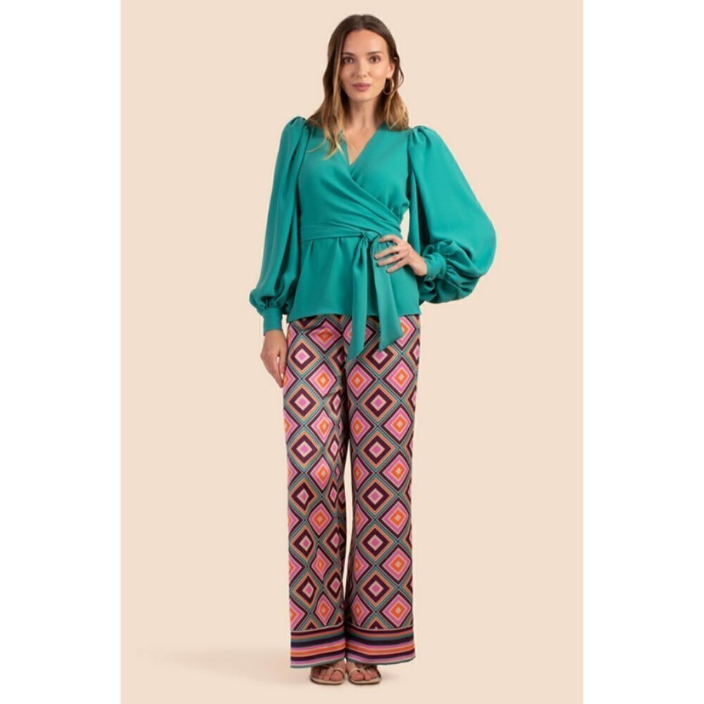 💕TRINA TURK💕 Bay Pant ~ Brookhaven Blocks Satin Georgette 6 NWT - Picture 8 of 16